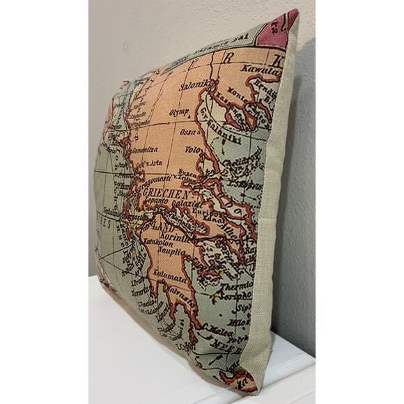Old World Map Italy Greece Mediterranean Sea Compass Throw Pillow 17” X 17” - Picture 3 of 8